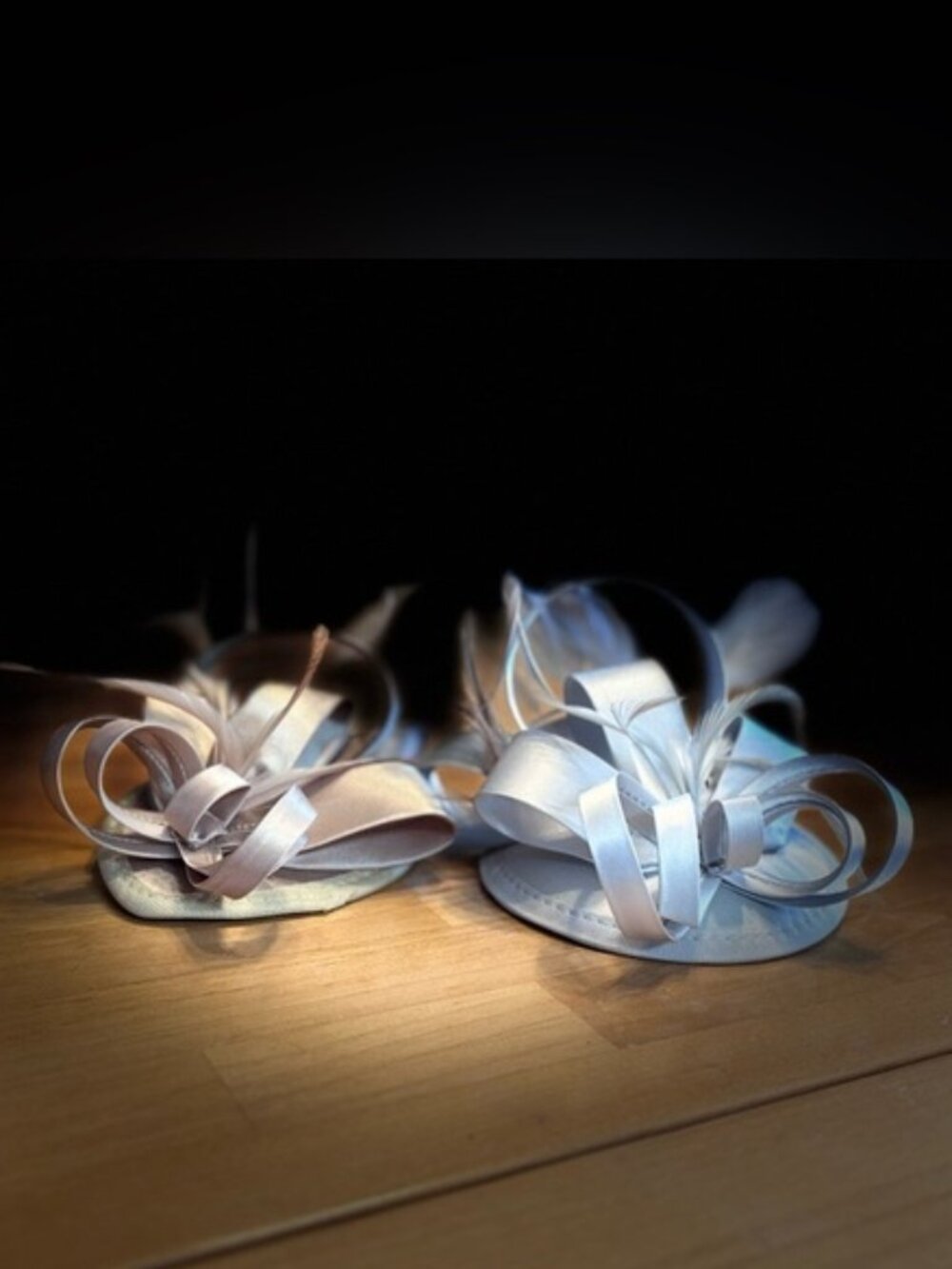 Elegant Silver & Gold Satin Feather Fascinator Headpieces - Set of Two
